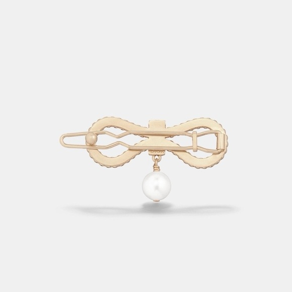 Dior LE NŒUD DE DIOR BARRETTE Champagne-Finish Metal White Resin Pearl Hairpin main image 4
